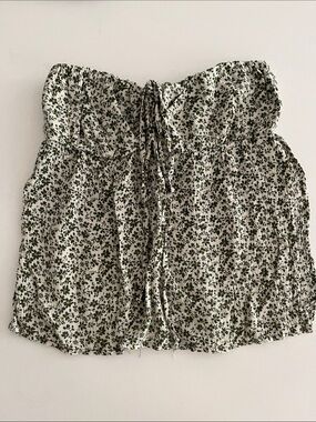 Brandy Melville Off-White Strapless Tube Top with Green Floral Print